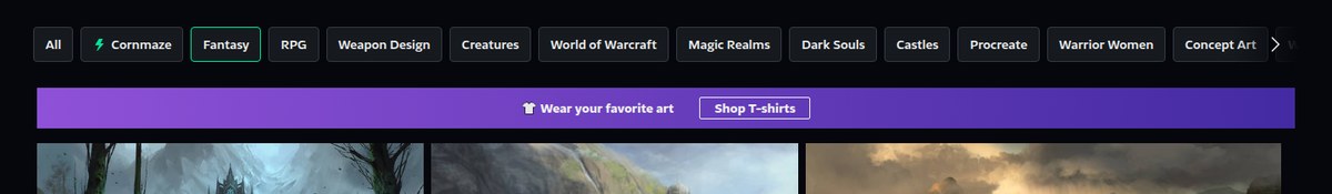 Tagbalk van de categorie Fantasy en de banner Shop T-shirts